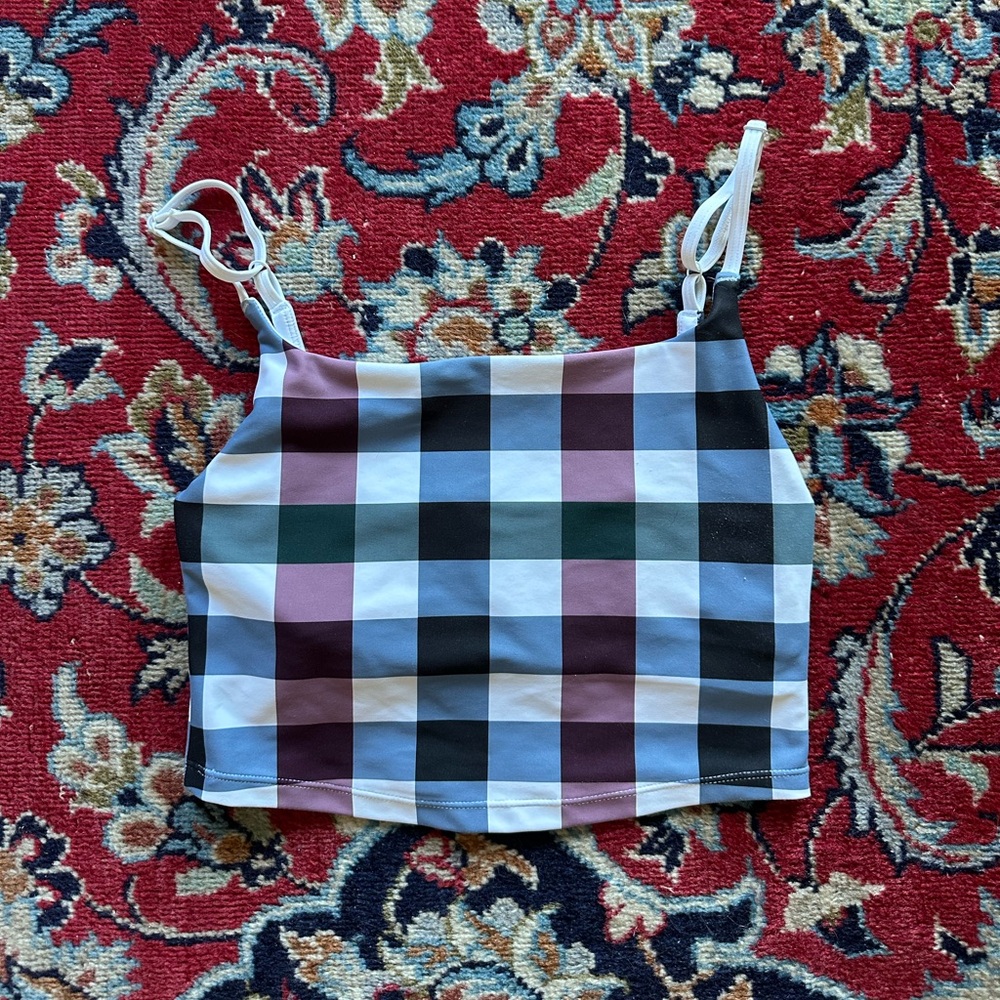 Aqua Gingham Plaid Workout Top